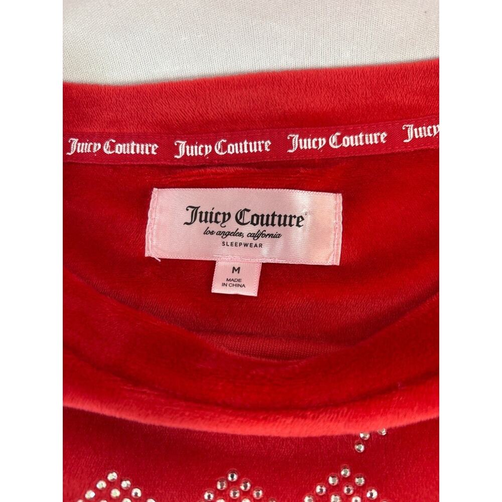 Juicy Couture Sleepwear Red Velour Rhinestone Pullover Top Medium Y2K - Picture 4 of 4